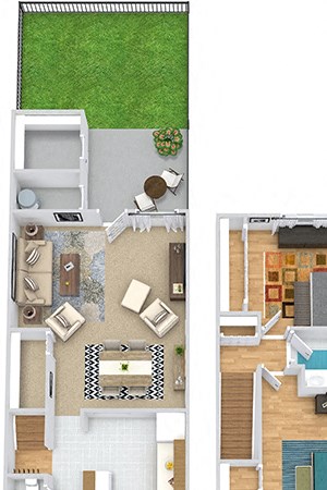Oxford with Fenced-in Yard Oxford with Fenced-in Yard. 2 bedroom townhome. Kitchen, living and dinning rooms. 1 full bathroom + powder room. Patio/balcony open to yard